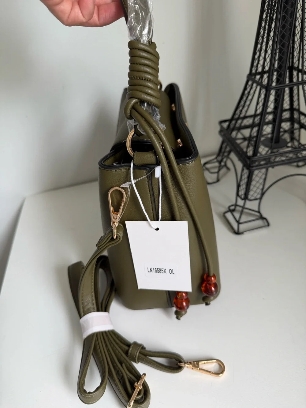 Olive Green Dragonfly Accent Top-Handle Satchel